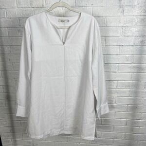 Sea & Alp African Fashion White Split Neck Tunic Shirt Mens L Minimalist Coastal